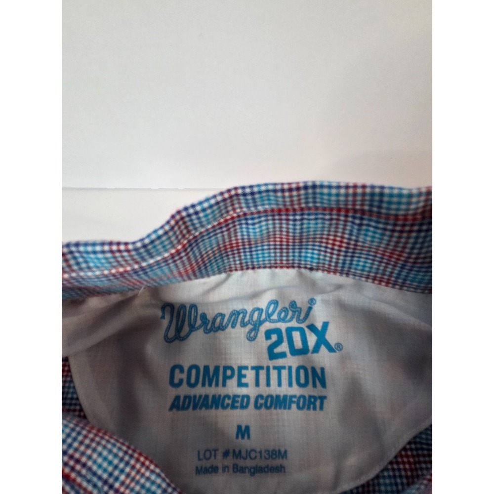 Wrangler 20X Shirt Mens Medium Blue Red Plaid Advanced Comfort Western Cowboy - Picture 2 of 7